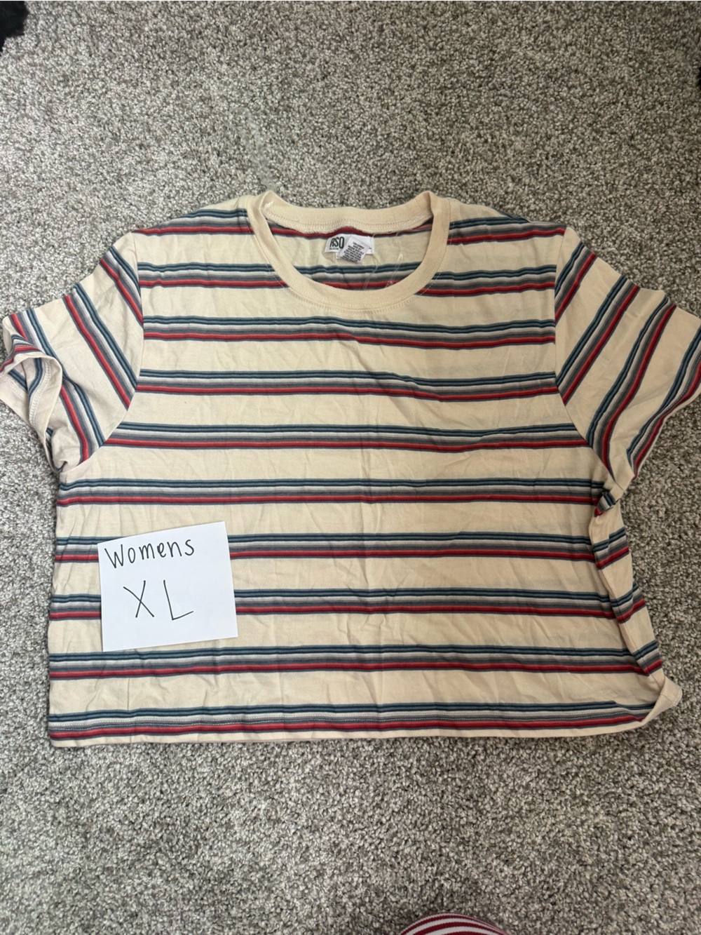 Striped Short Sleeve Tee in Cream and Multi-Color - Women’s XL